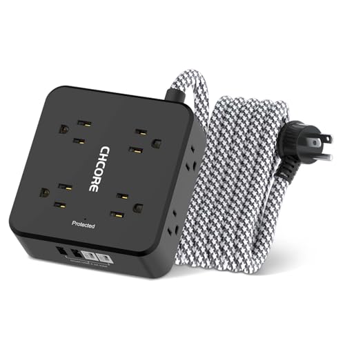 Surge Protector Power Strip - CHCORE 10Ft Braided Extension Cord with 8 Outlets with 4 USB (2 USB C) Charging Ports, Flat Plu