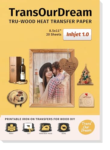 TransOurDream Heat Transfer Paper for Wood (20 Sheets, 8.5x11") Printable Iron on Transfer Paper for Inkjet Printer (Inkjet 1