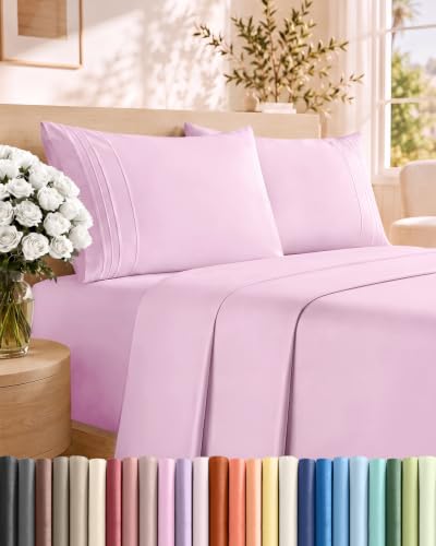 Queen Size 4 Piece Sheet Set - Breathable & Cooling Sheets - Light Pink