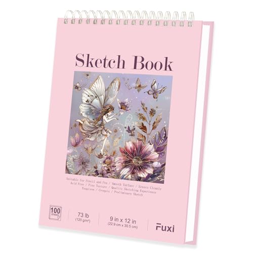 Fuxi Sketch Book for Girls 9x12, Cute Pink Sketchbook, 120gsm Thick Paper