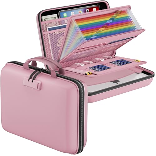 DocSafe Fireproof File Organizer with Lock, Hard-Shell Case Fireproof Document Box with 13 Pocket Accordion File Folder, Port