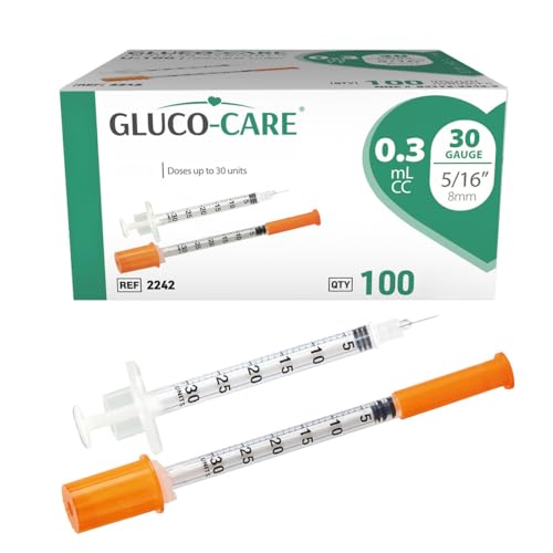 GLUCO-CARE 0.3 ml/cc Syringes 30G x 5/16" (8mm), Orange Cap, 100pcs/box
