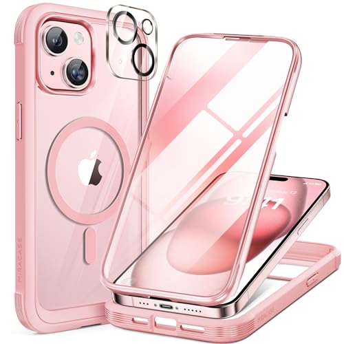 Miracase Glass Series for iPhone 15 Case [Compatible with MagSafe] Full-Body Magnetic Case with Built-in 9H Tempered Glass An