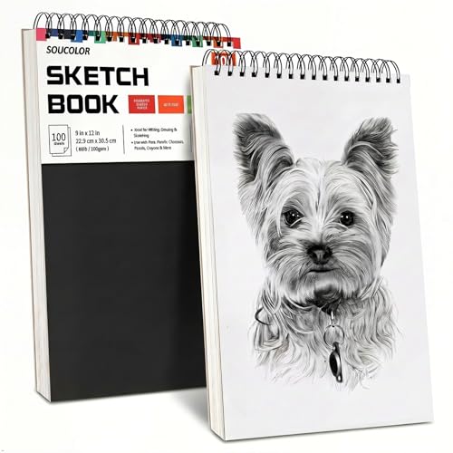 Soucolor 2-Pack 9" x 12" Sketch Book, Spiral Bound for Kids Adults Artists