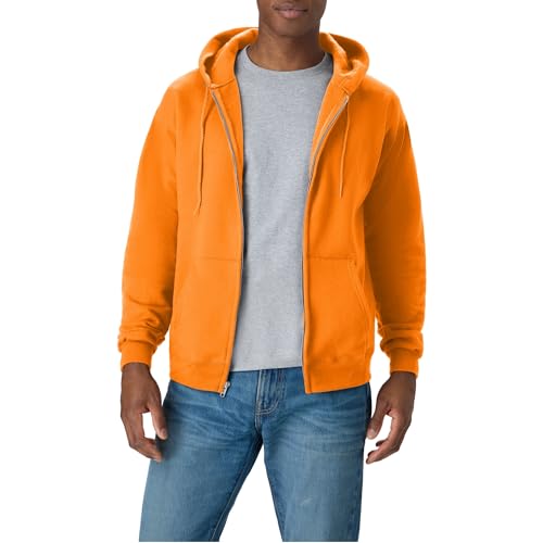 Hanes, EcoSmart Fleece Full-Zip Hoodie for Men, Hooded Sweatshirt, SAFETY ORANGE, LARGE