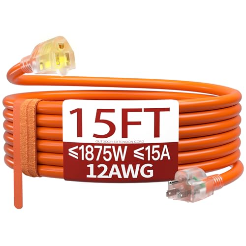 Skrizcable 15 FT 12 Gauge Extension Cord Outdoor, Power Cord Orange