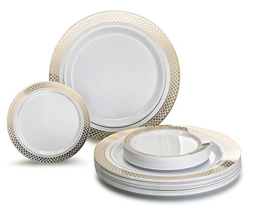 " OCCASIONS " 50 Plates Pack, Heavyweight Premium Disposable Plastic Plates Set (25 x 10.5'' Dinner + 25 x 6.25'' Cake plates