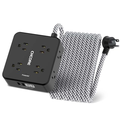 Surge Protector Power Strip - CHCORE 20Ft Braided Extension Cord with 8 Outlets with 4 USB (2 USB C) Charging Ports, Flat Plu
