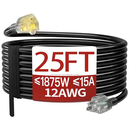 Skrizcable 25 FT 12 Gauge Extension Cord Outdoor, Black Power Cord