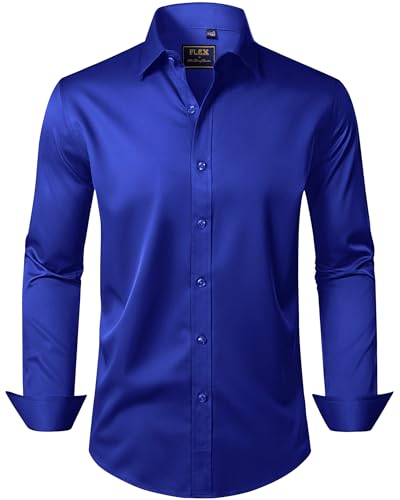 J.VER Men's Dress Shirts Solid Long Sleeve Stretch Wrinkle-Free Formal Shirt Business Casual Button Down Shirts Royal Blue Sm