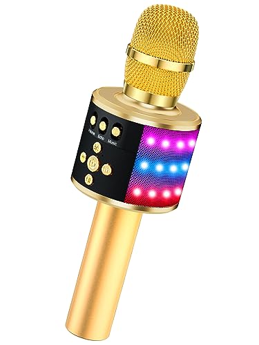 BONAOK Karaoke Microphone for Kids & Adults - Bluetooth Microphones Singing Mic with Disco Lights, Echo Effect, Built-in Spea
