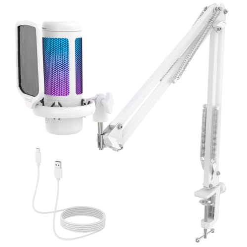 TONOR Gaming Microphone Arm Set, RGB Condenser Mic with Boom Arm, Quick Mute, Adjustable RGB Brightness, Pop Filter, Shock Mo
