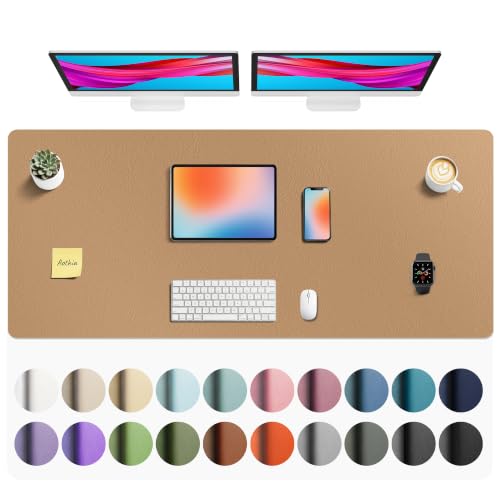 Aothia Faux Leather Desk Mat Mouse Pad, 55" x 24", Khaki