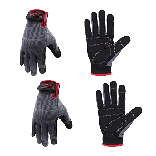 HANDLANDY Work Gloves for Men & Women, Utility Mechanic Working Gloves Touch Screen, Flexible Breathable Gardening Gloves for