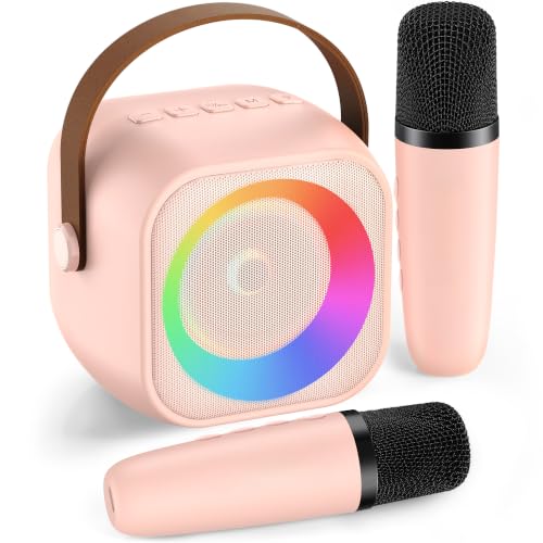 Mini Karaoke Machine,Portable Bluetooth Speaker with 2 Wireless Microphones