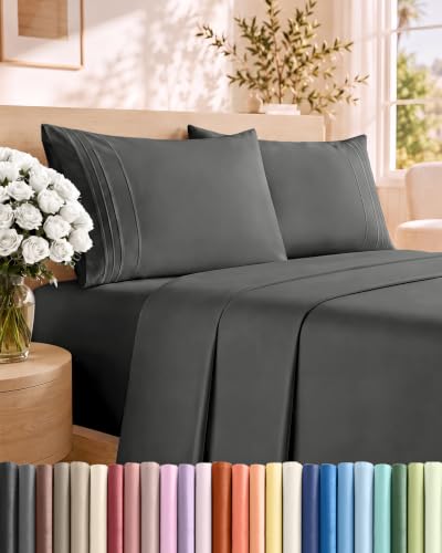 Cal King Size 4 Piece Sheet Set - Breathable & Cooling Sheets - Charcoal