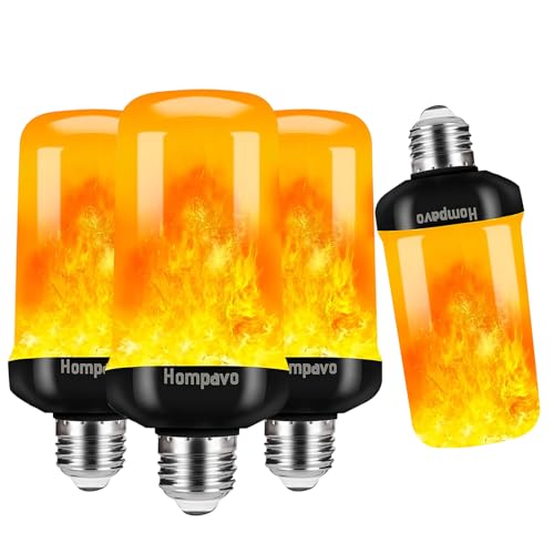 Hompavo 【Upgraded】 LED Flame Light Bulbs, 4 Modes Flickering Light Bulbs with Upside Down Effect, E26/E27 Flame Bulb for Hall