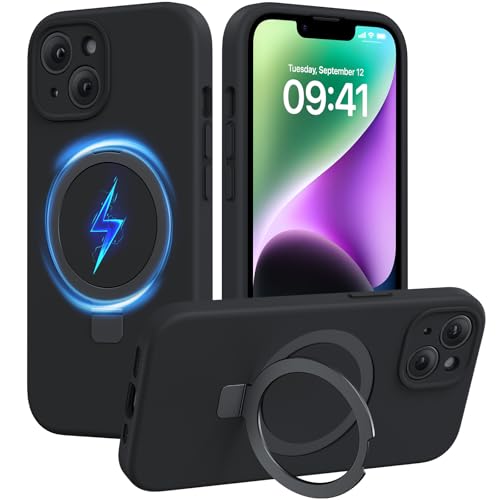 Miracase Silicone & Magnetic for iPhone 14 Case with Stand, Midnight Black