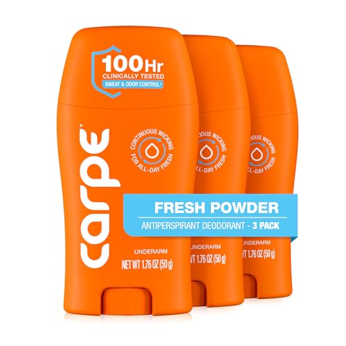 Carpe 100-Hour Deodorant for Men & Women, Fresh Powder - 3 Pack