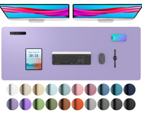 Aothia Faux Leather Desk Mat Mouse Pad, 47.2" x 23.6", Light Purple