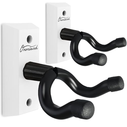 Onmiwod Guitar Wall Mount 2 Pack, White Hardwood Guitar Hanger, U-Shaped Guitar Wall Hanger Mount, Guitar Holder Hook Stand W