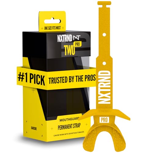 Nxtrnd Two Pro Football Mouth Guard, Permanent Strap, Fits Adult & Youth (Gold)