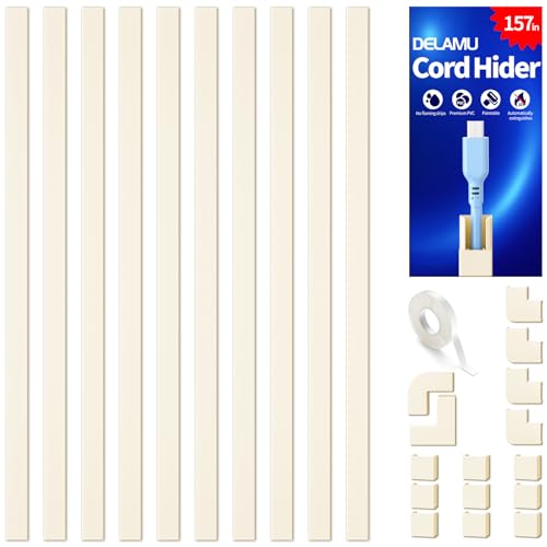 Delamu 157in Cord Covers for Wires on Wall, Cord Hider for 1 Cord, Paintable Cable Hider, Cable Management Wire Covers for Co