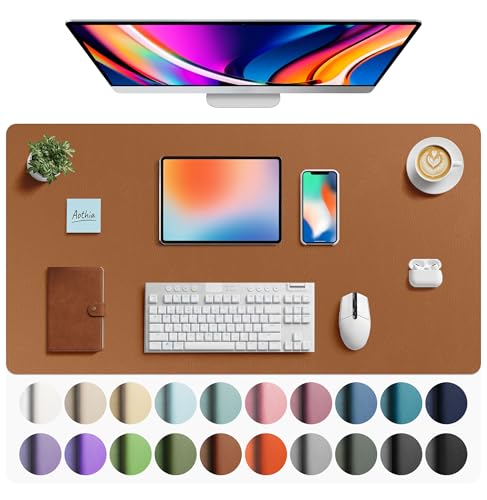Aothia Faux Leather Desk Mat - Large Mouse Pad, Non-Slip PU Leather Blotter, Waterproof Writing Surface for Office and Home (