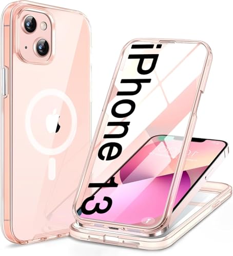 Miracase for iPhone 13 Case 6.1",Built-in Glass Screen Protector,Clear Pink
