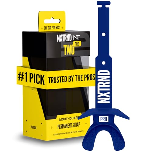 Nxtrnd Two Pro Football Mouth Guard, Permanent Strap, Fits Adult & Youth (Navy Blue)
