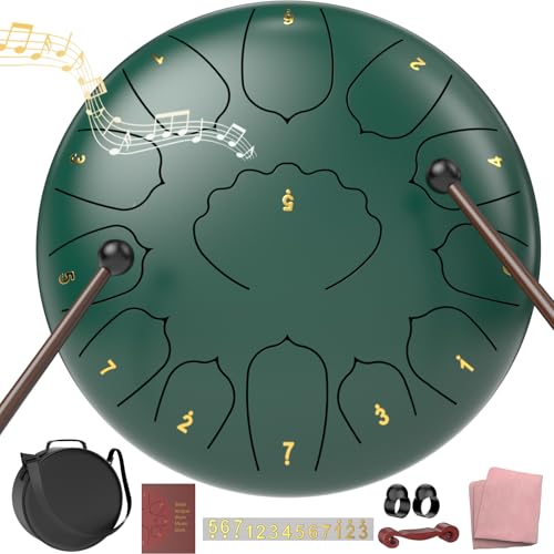 D Major Steel Tongue Drum Handpan, 12 Inch 13 Note Large Rain Drum for Outside Garden, Meditation Rain Chime, Musical Percuss