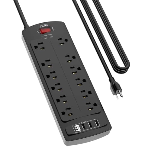 ALESTOR 15 Ft Surge Protector Power Strip with 12 Outlets and 4 USB Ports