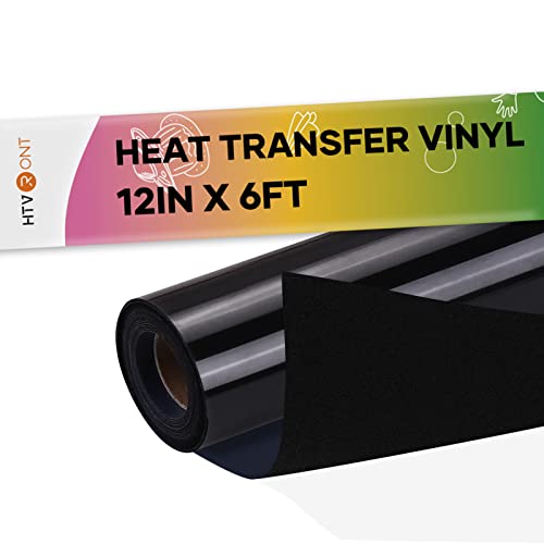 HTVRONT Black Flock HTV Vinyl, 12 x 6FT Black Flock Heat Transfer Vinyl