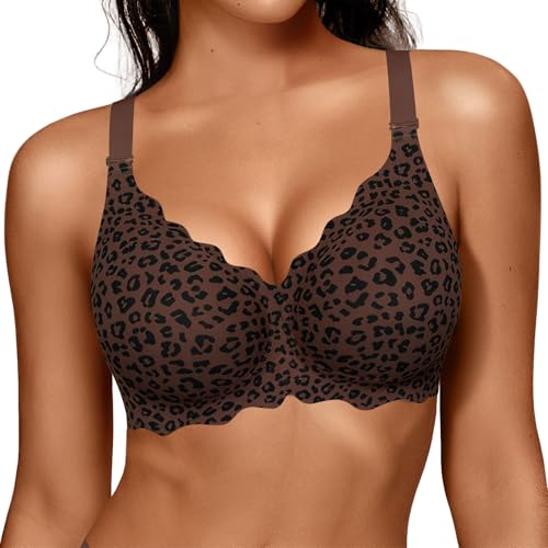 OEAK Women Value Series Jelly Bras Wireless Pushup Convertible Bra Leo Coffee,M