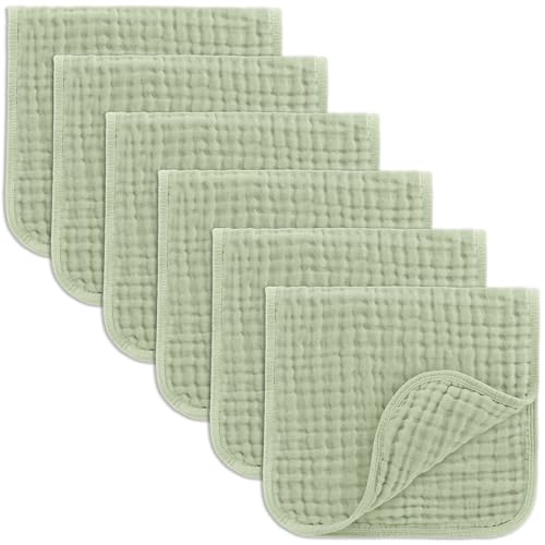 Comfy Cubs Muslin Burp Cloths 20x10" 6 Pack, Baby Burp Cloths - Sage
