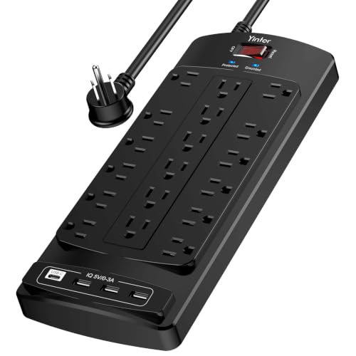 Yintar 6Ft Surge Protector Power Strip with 18 Outlets and 4 USB Ports