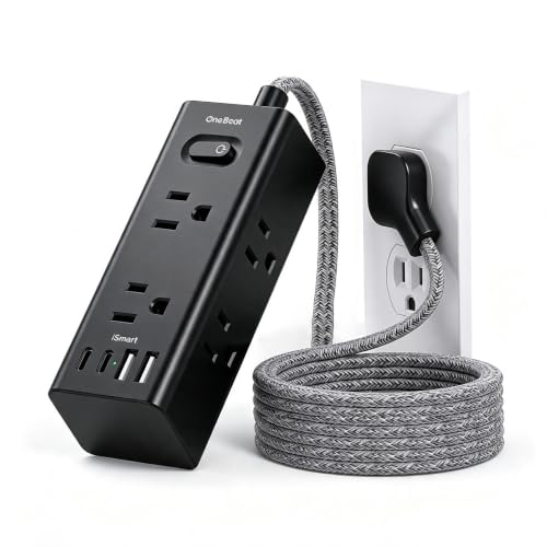 3Ft Short Extension Cord Flat Wall Plug Power Strip Surge Protector, Black