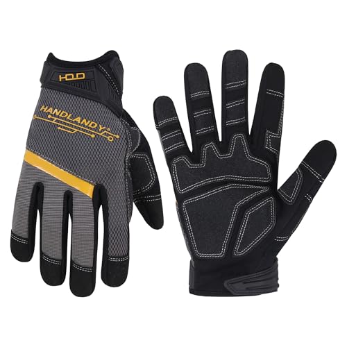 HANDLANDY Work Gloves for Men & Women, Uwrist Utility Mechanic Working Gloves Touch Screen, Flexible Breathable Gardening Glo