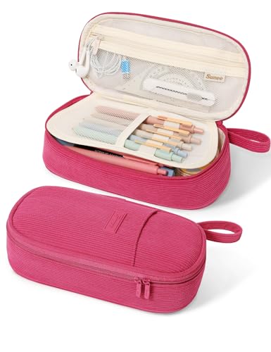 SUNEE Cute Pencil Case, Large Pencil Pouch, Soft Corduroy Fabric Big Pencil Bag with Zipper, Kawaii Pen Bag Stationery Storag