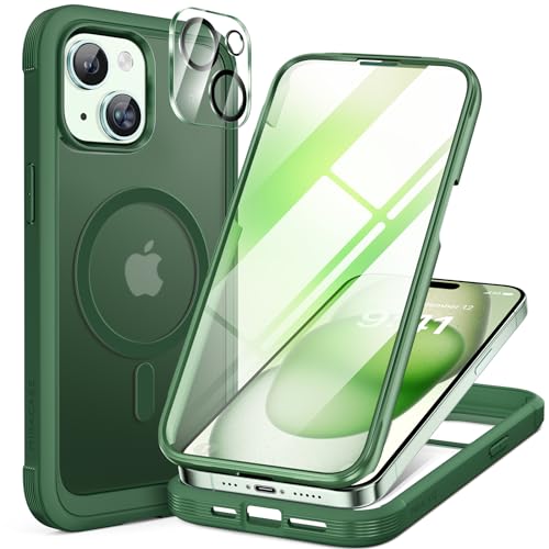 Miracase Glass Series for iPhone 15 Case [Compatible with MagSafe] Full-Body Magnetic Case with Built-in 9H Tempered Glass An