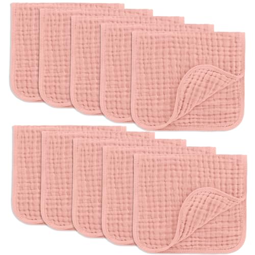 Comfy Cubs Muslin Burp Cloths 20x10" 10 Pack, Baby Burp Cloths - Bold Blush