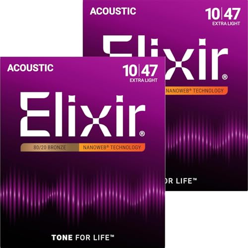 Elixir Strings, Acoustic Guitar Strings, 80/20 Bronze with NANOWEB Technology, Longest-Lasting Bright and Focused Tone For Li