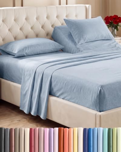 Flex Top Split Head King 4 Piece Sheet Set - Ultra-Soft - Heathered Blue