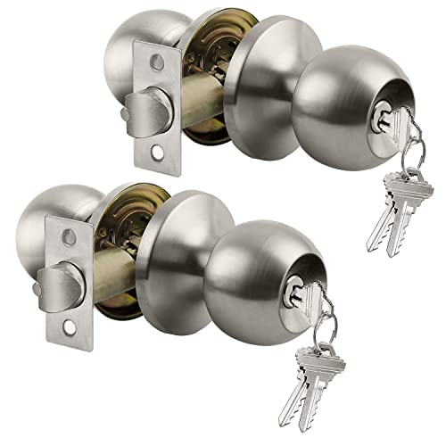 BESTTEN 2 Pack Keyed Differen Entry Door Knob with Lock, Satin Nickel
