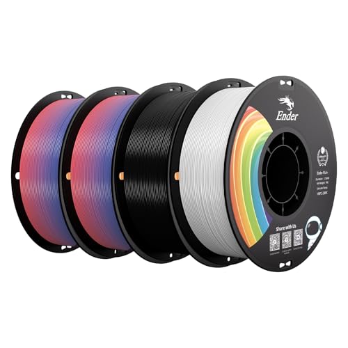Creality PLA+ 3D Printer Filament, Rainbow*2 & Black & White, 4-Pack