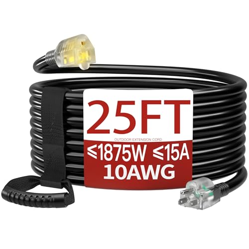 Skrizcable 25 FT 10 Gauge Extension Cord Outdoor, Black Power Cord