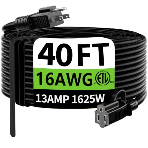 HUANCHAIN Indoor Outdoor Black Extension Cord 40 FT Waterproof 16/3 Gauge