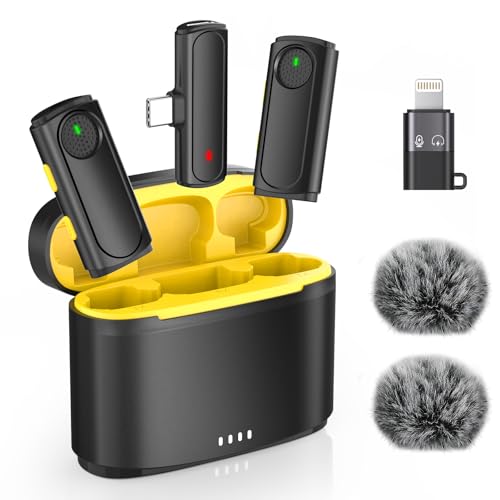 ZOPPLM Wireless Mini Microphone for iPhone - 2 Pack Lavalier Microphone for Video Recording, 2 in 1 Noise Reduction Lapel Mic