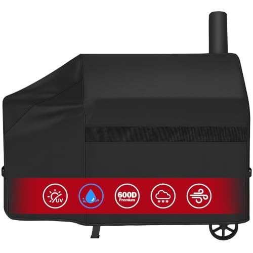 iCOVER Offset Smoker Cover 60 inch, Grill Cover with Smoke Stack, Heavy Duty Waterproof 600D Offset Grill Cover, for Brinkman