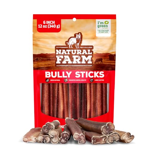 Natural Farm Bully Sticks, Odor-Free, (6 Inch, 12 Ounces), Packaged by Weight, 100% Beef Pizzle Chews, Grass-Fed, Fully Diges